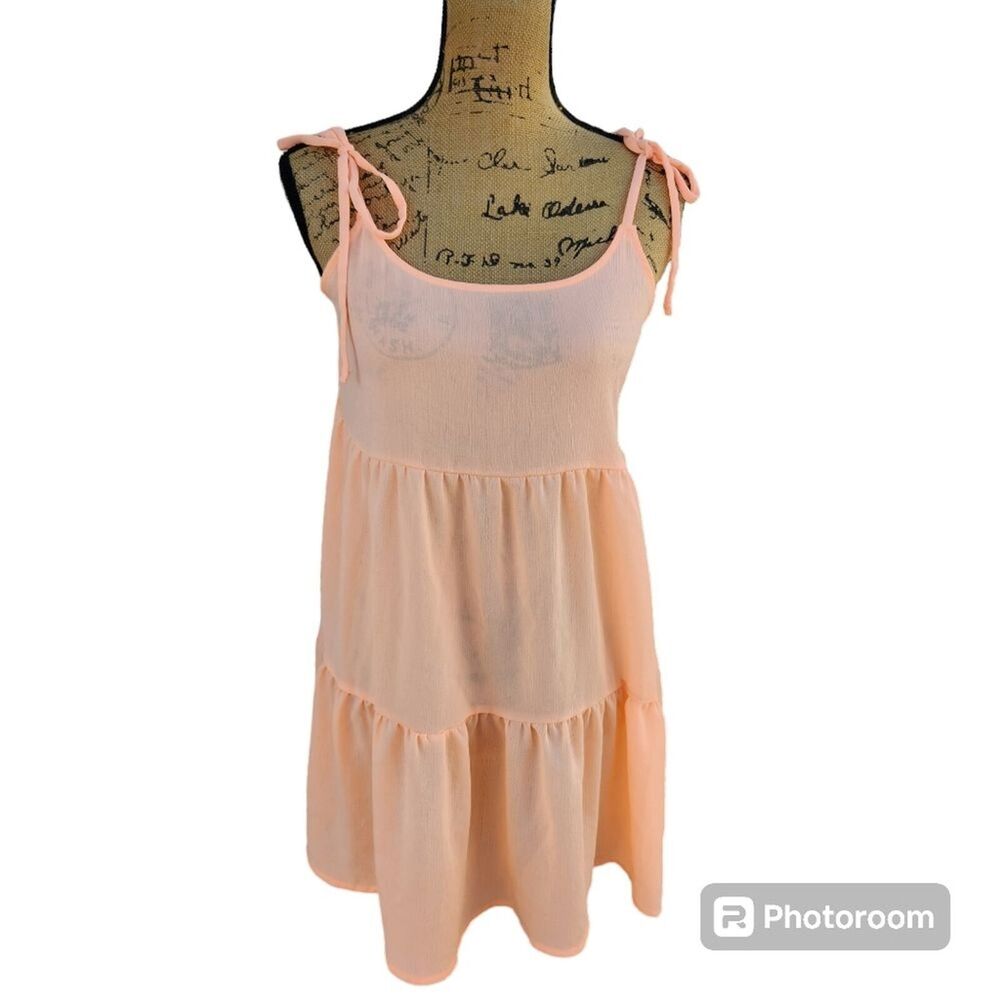 Celebrity Pink Swim Sheer Tiered Adjustable Strap Swimsuit Cover Up Peach Wmns S